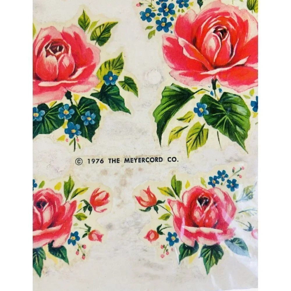 NOS Vintage 1976 Meyercord Decals Roses Flowers Floral Kitschy Transfer Crafts